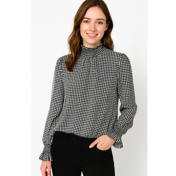 NWT TUCKER | Stella Black & White Houndstooth Silk Stretch Charmeuse Top Small - Picture 1 of 4